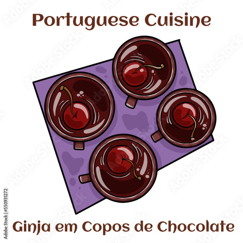 Ginja em Copos de Chocolate. A traditional portuguese liquor served in chocolate cup photo