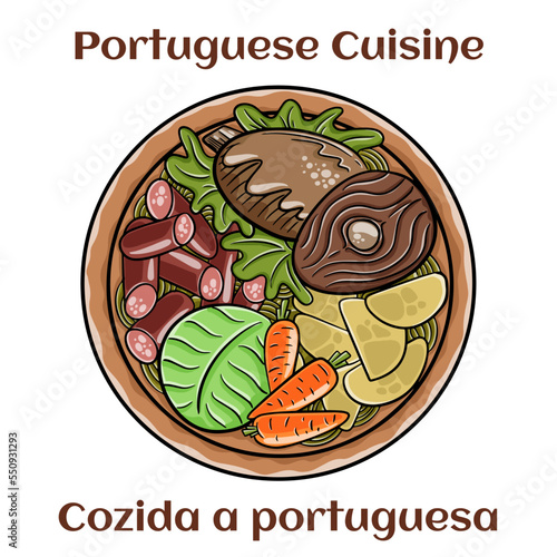 Cozido a portuguesa - traditional portuguese dish with pork, beef, chicken, potatoes, beans, carrots and cabbage photo