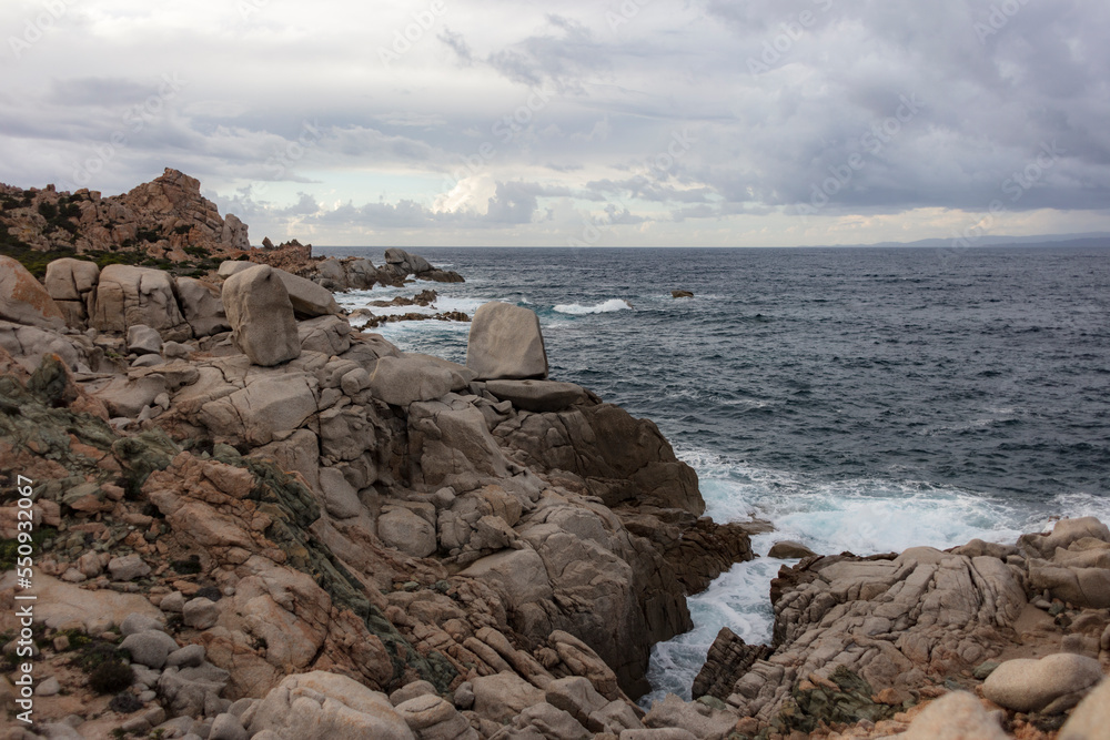 coast rocks and the Mediterranean sea of Capo Testa, Sardinia, Italy
