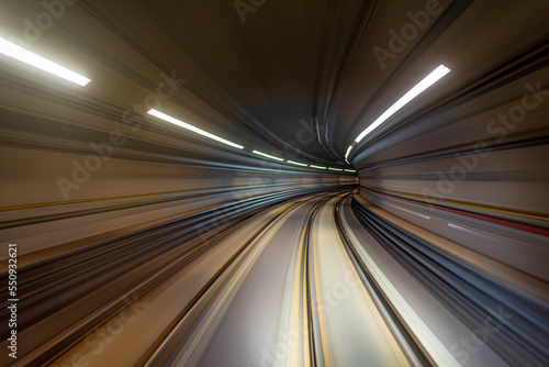 fast moving train in tunnel, moving light, motion light, train track
