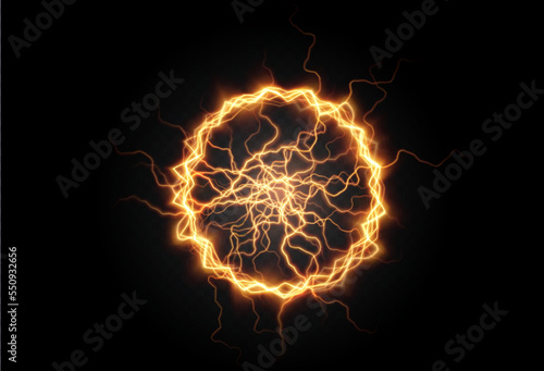 Powerful ball lightning gold png. A strong electric charge of energy in one ring. Element for your design, advertising, postcards, invitations, screensavers, websites, games.