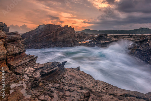 Rock and waves at savarna beach, Indonesia © DS light photography