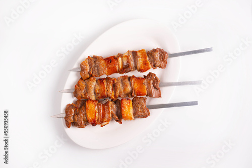 beef kebab on a white background