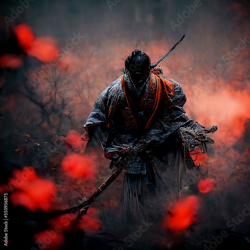 A Chinese warrior with sword digital illustration