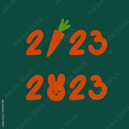 New year numbers with hare 2023. Template for card, invitation, flyer, web, cover and calendar. Vector illustration