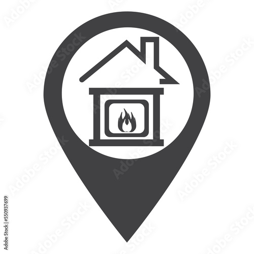 Flame energy. Mark on the map. heating icon