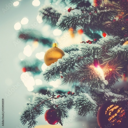 Closeup of Christmas tree with light  snow flake.png