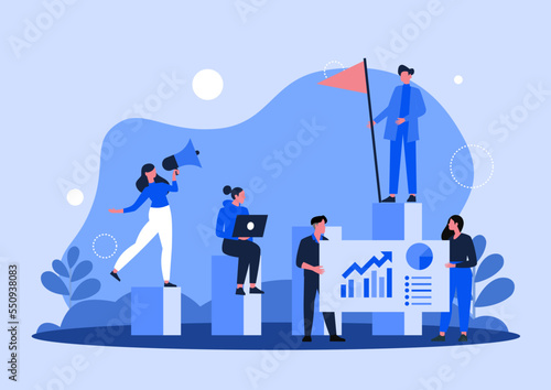 Business mentor helps to improve career, help and self development strategy flat style design business concept. vector illustration.