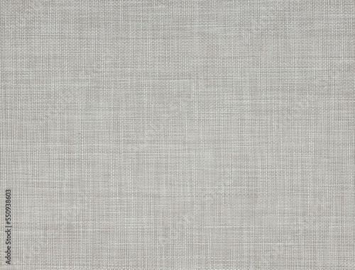 Light gray melange burlap fabric texture background. Natural linen material. Top view, flat lay.