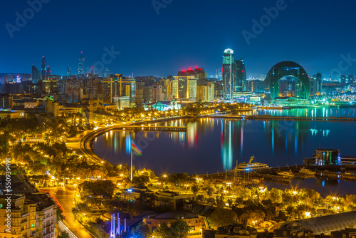 The night panoramic view of the city. Baku city at night.