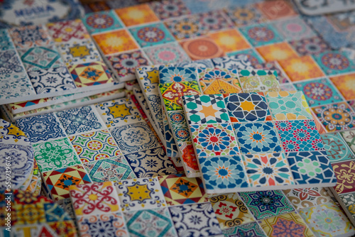 Typical colorful ceramic tiles on island of Malta. Multi coloured ceramic tiles as mostly seen in the island of malta or some arabic countries.
