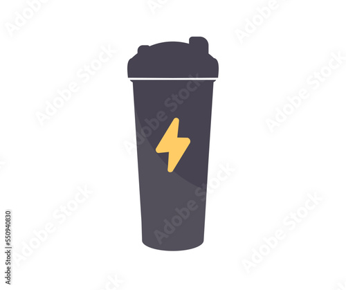 Protein and shaker bottle, preparing protein shake logo design. Sports nutrition protein shaker jar with black lid for gym and fitness vector design and illustration.
