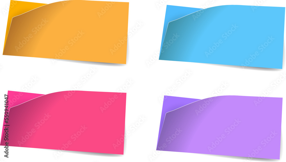 Set of colorful realistic bent papers with shadow on white background - Vector illustration
