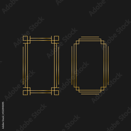 Art deco gold frames set collection decorations, Golden art deco ornaments, retro geometric ornamental frame - classic luxurious gold frames, wedding invitation, celebration event bundle