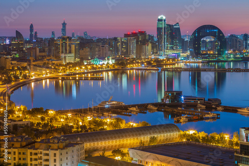 The night panoramic view of the city. Baku city at night.