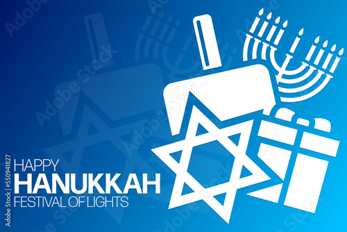 Happy Hanukkah. Festival of Lights. Vector illustration. Holiday poster.