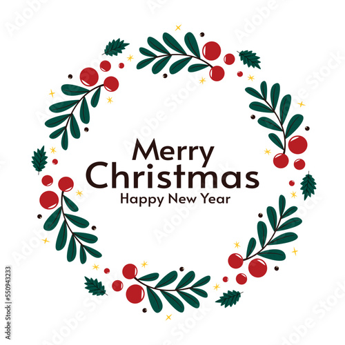 Merry Christmas banner. Christmas holly berry leaves isolated. Cute holly isolated on white background. Vector illustration. Template.