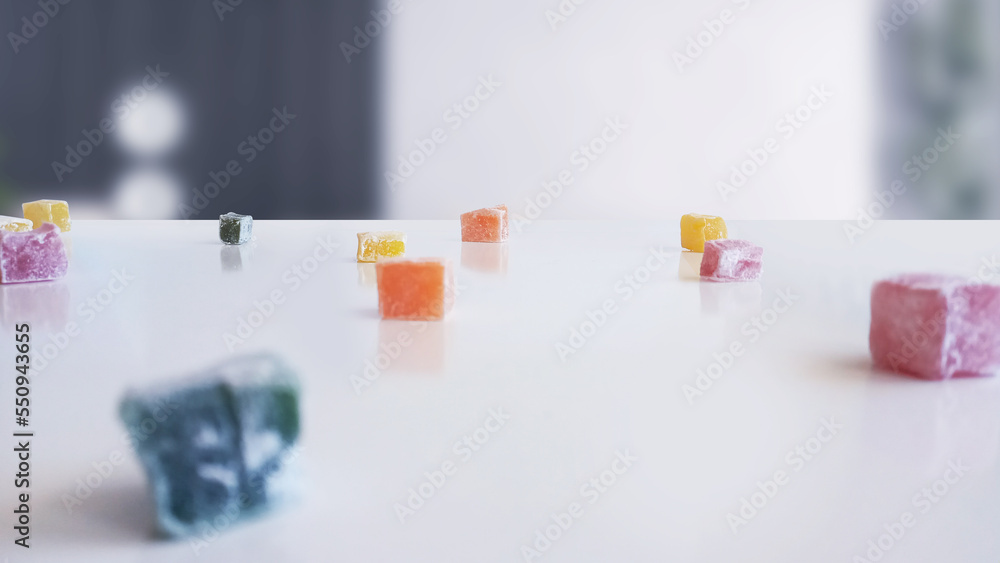 Turkish delights isolated. Happy Ramadan, happy kurban.(Turkish translate: Bayraminiz kutlu olsun. Turk lokumu. Ramazan bayrami ve kurban bayrami.) Turkish delights isolated. Happy Ramadan, happy kurban.(Turkish translate: Bayraminiz kutlu olsun. Turk lokumu. Ramazan bayrami ve kurban bayrami.)