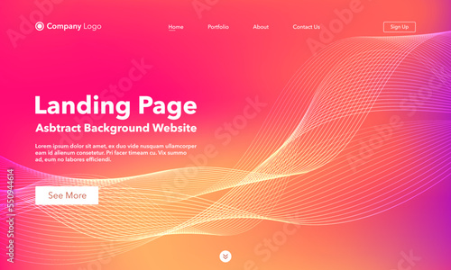 Landing Page. Abstract wave background website. Template for websites, or apps. Modern Pink design. Abstract vector style