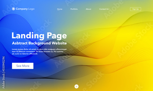 Landing Page. Abstract wave background website. Template for websites, or apps. Modern blue and yellow design. Abstract vector style