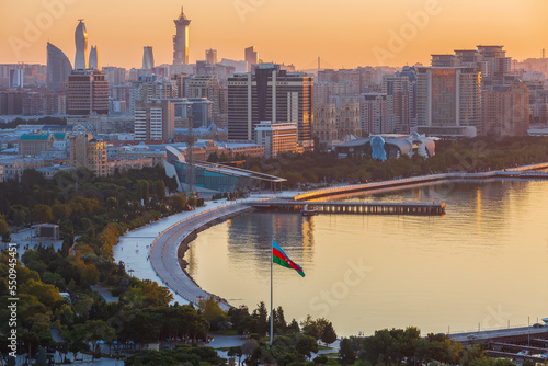 The morning panoramic view of the city. Baku city at sunrice.