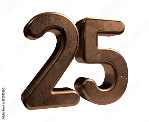 Isolated Logo of Alphabet 25, Silver Jubilee Anniversary. Gold Metallic 3D Render Illustration. 