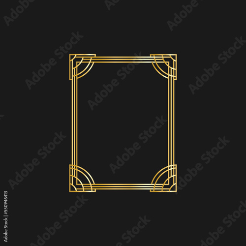 Art deco golden frames decorations, Golden art deco ornaments, retro geometric ornamental frame - classic luxurious gold frames, wedding invitation, celebration event