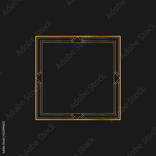 Art deco golden frames decorations, Golden art deco ornaments, retro geometric ornamental frame - classic luxurious gold frames, wedding invitation, celebration event © Template Dealer