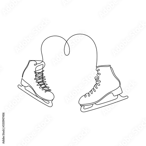 Pair of figure ice skates in one line drawing style. Winter accessories for skating and sport. Hand drawn vector illustration.