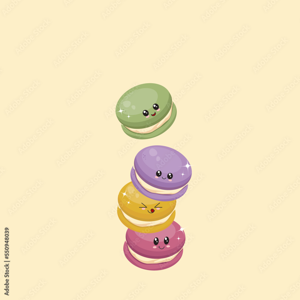 Colorful cute kawaii french macaron cookies on transparent background ...