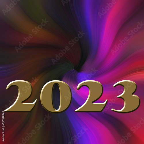 abstrakter moderner Hintergrund in bunten geschwungenen Farben mit Zahl 2023