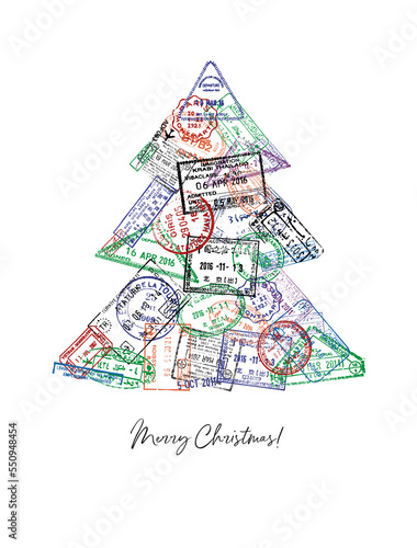 Obraz na płótnie Passport stamp Christmas Tree poster w salonie