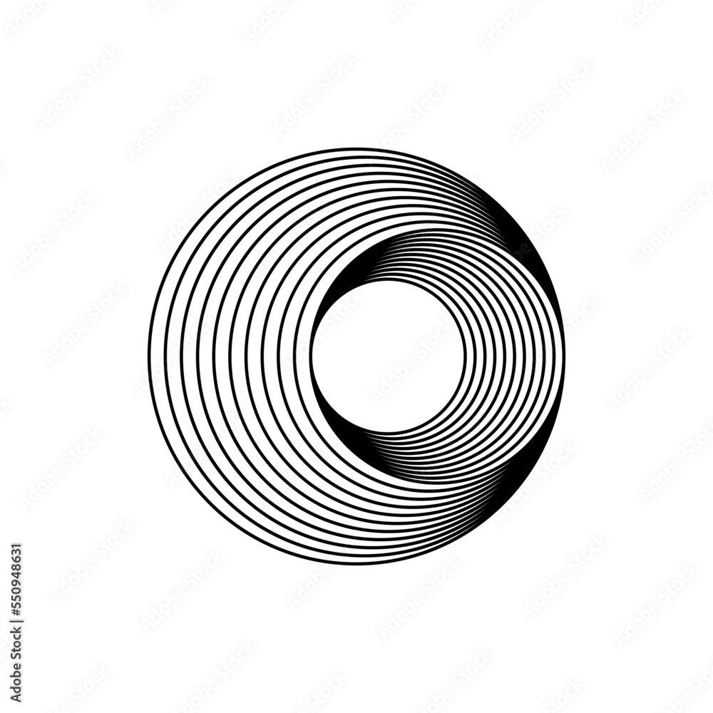 OpArt Optical Illusion Logo Abstract Design, Abstract art illustration with black and white stripes, pattern background OpArt Optical Illusion Logo Abstract Design, Abstract art illustration with black and white stripes, pattern background