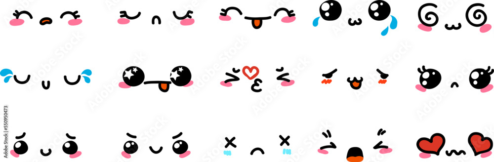 Various Cartoon Emoticons Set. Doodle faces, eyes and mouth. Caricature comic expressive emotions, smiling, crying and surprised character face expressions Various Cartoon Emoticons Set. Doodle faces, eyes and mouth. Caricature comic expressive emotions, smiling, crying and surprised character face expressions