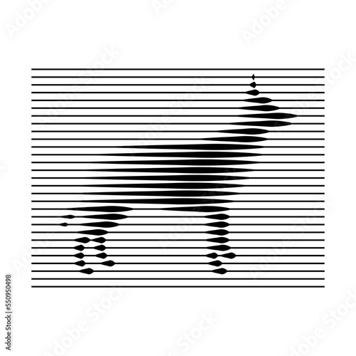 Halftone gradient line dog logo - Set of circles with lines, optical lines design composition with geometric shapes, halftone lines effect, animal