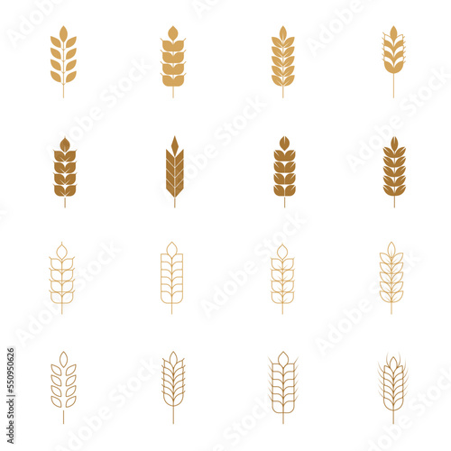 Wheat icons set. Wheat ear of various shapes, linear icon collection. Line with editable stroke