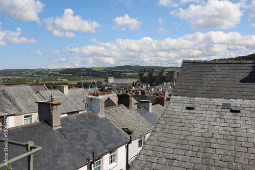 View from historic Medieval City Walls in Conwy, Wales United Kingdom