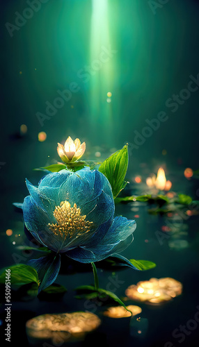 beautiful fantasy magical water lily in the pond