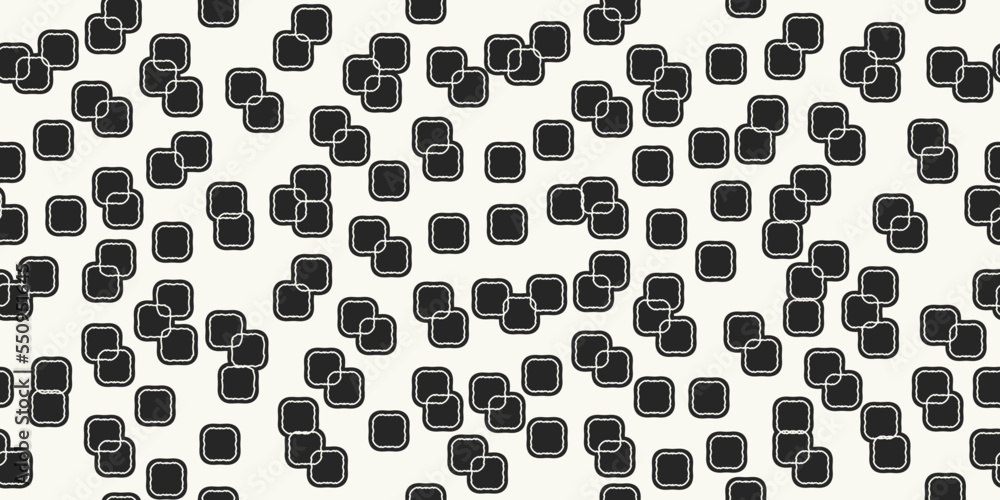 Black printed squares scattered across the canvas. Seamless pattern, suitable for print and application on the surface of the interior or decor. Black printed squares scattered across the canvas. Seamless pattern, suitable for print and application on the surface of the interior or decor.