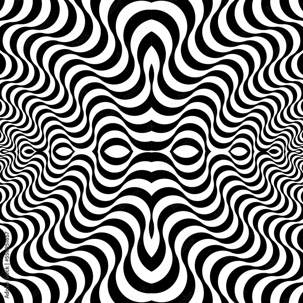 Obraz premium OpArt Optical Illusion Abstract Design, Abstract art illustration with black and white stripes, pattern background