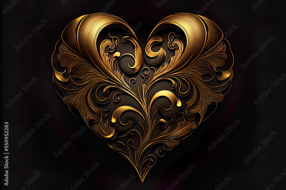 heart of the golden, gold heart on black background, celebration, Christmas, Valentine, love