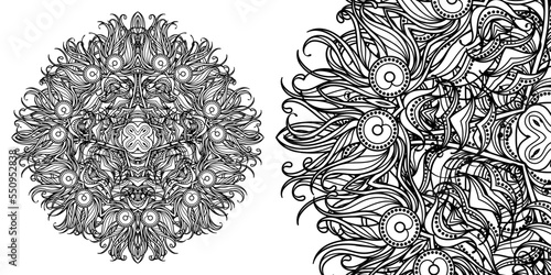 Magic cross. Circular mandala pattern for coloring, henna, tattoo, mehndi, books, decoration. Ornate decorative ornament in ethnic oriental style
