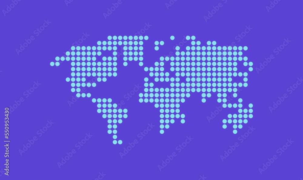 Earth globe world map of dots and global geography in dotted pattern flat vector illustration.