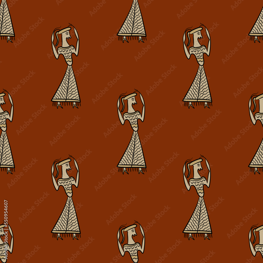 Seamless ethnic pattern with funny dancing Mycenaean women. Ancient