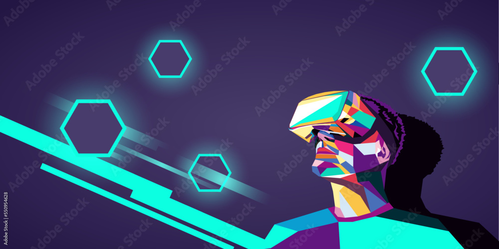 Vector illustration of a man wearing virtual reality glasses. The concept of modern technology. In modern art style