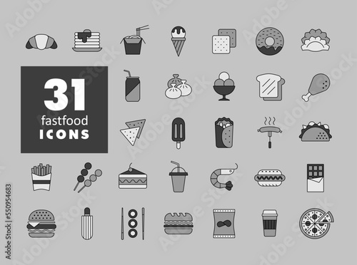 Fastfood, Food court vector grayscale icon