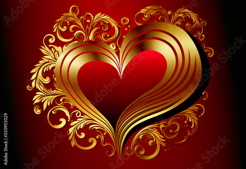 Gold heart  gold heart on red  and black  background  heart  love  valentine  romance  red  gold  light  valentines  passion  romantic  illustration  love  romance  red  wedding  Valentine  digital