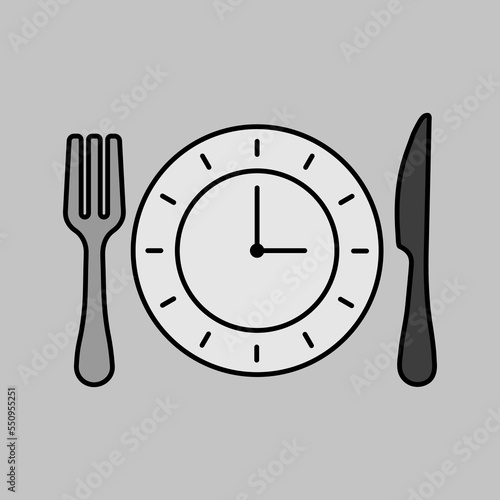 Plate with knife and fork with an icon of clock