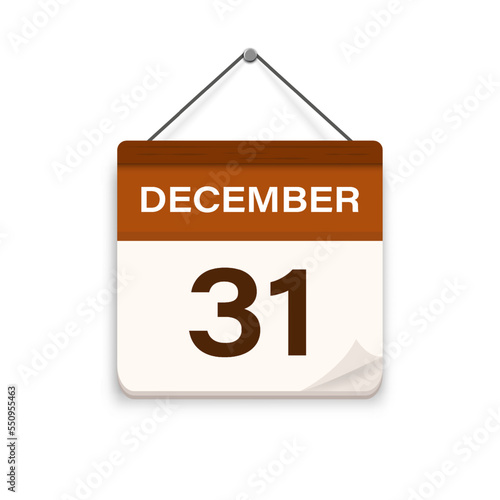 December 31, Calendar icon with shadow. Day, month. Meeting appointment time. Event schedule date. Flat vector illustration.