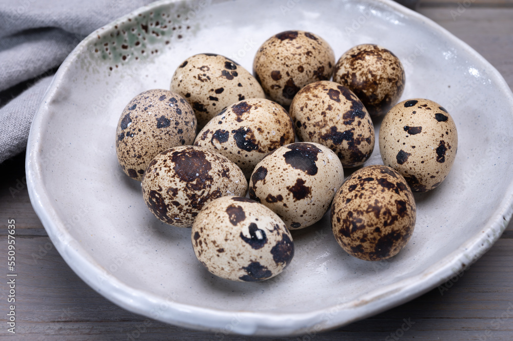 Fresh small spotted partridge or quail bird eggs Fresh small spotted partridge or quail bird eggs